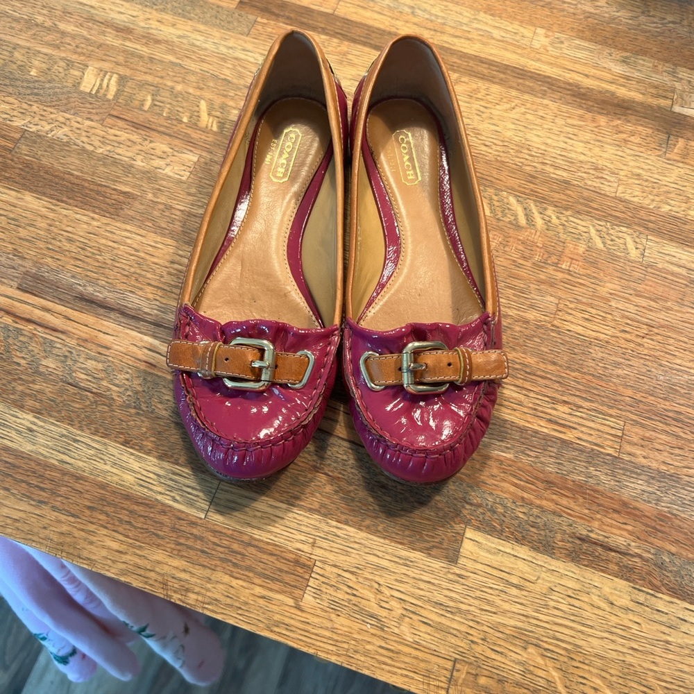 Coach Women's Magenta Patent and Tan Leather Felix Loafers Size 7.5 Casual
